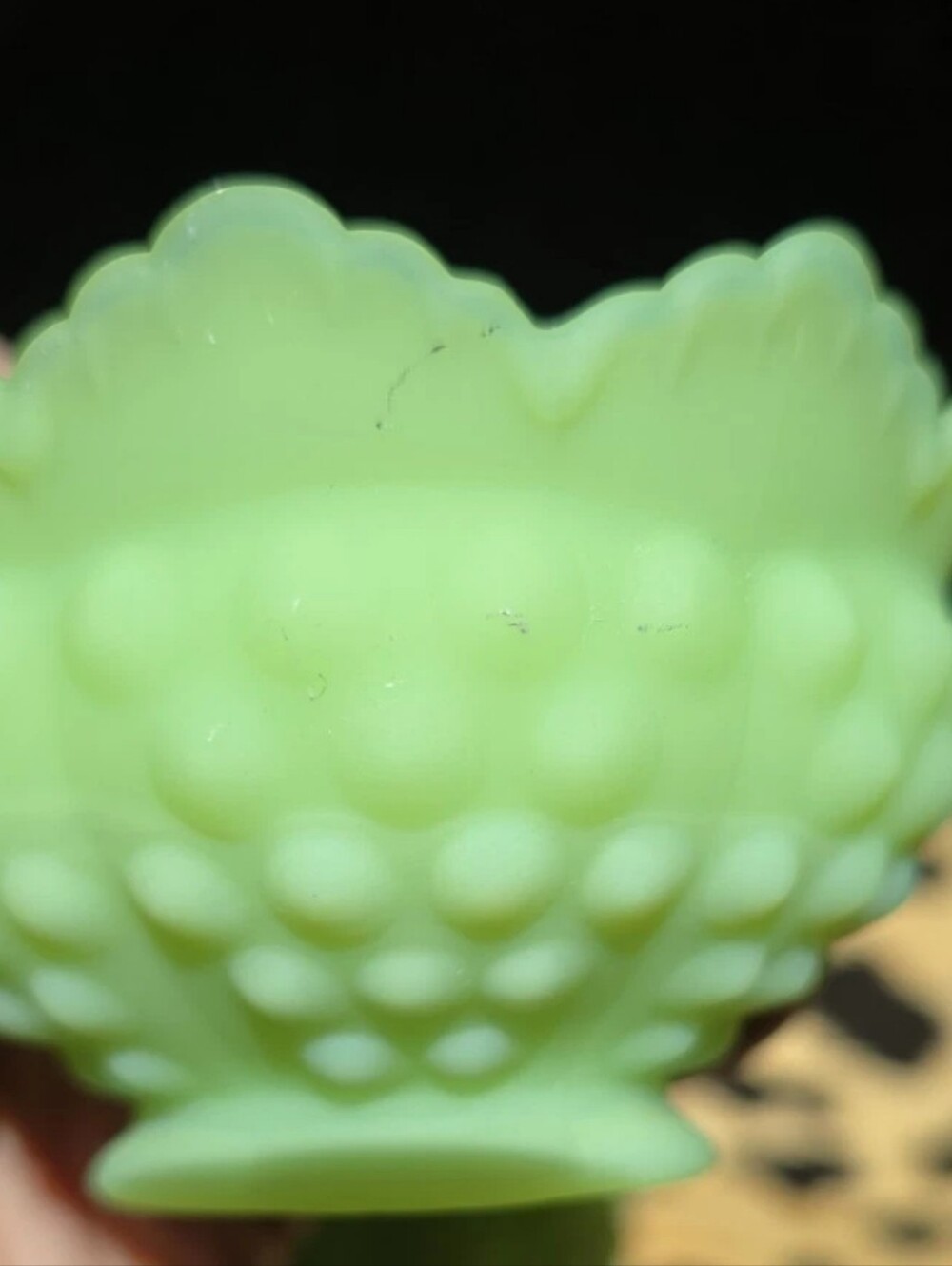 Fenton Lime Shurbet Green Uranium Hobnail Glass Fairy Light - Picture 8 of 10